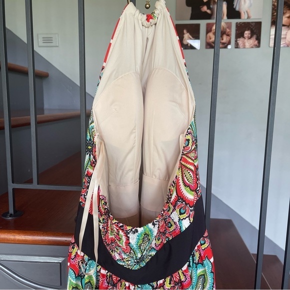 ELIZA J Crepe de Chine Floral Halter Handkerchief Maxi Dress Size 8 - Picture 12 of 14